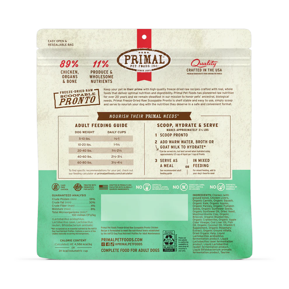 Primal Chicken Recipe Freeze-Dried Raw Pronto Dog Food