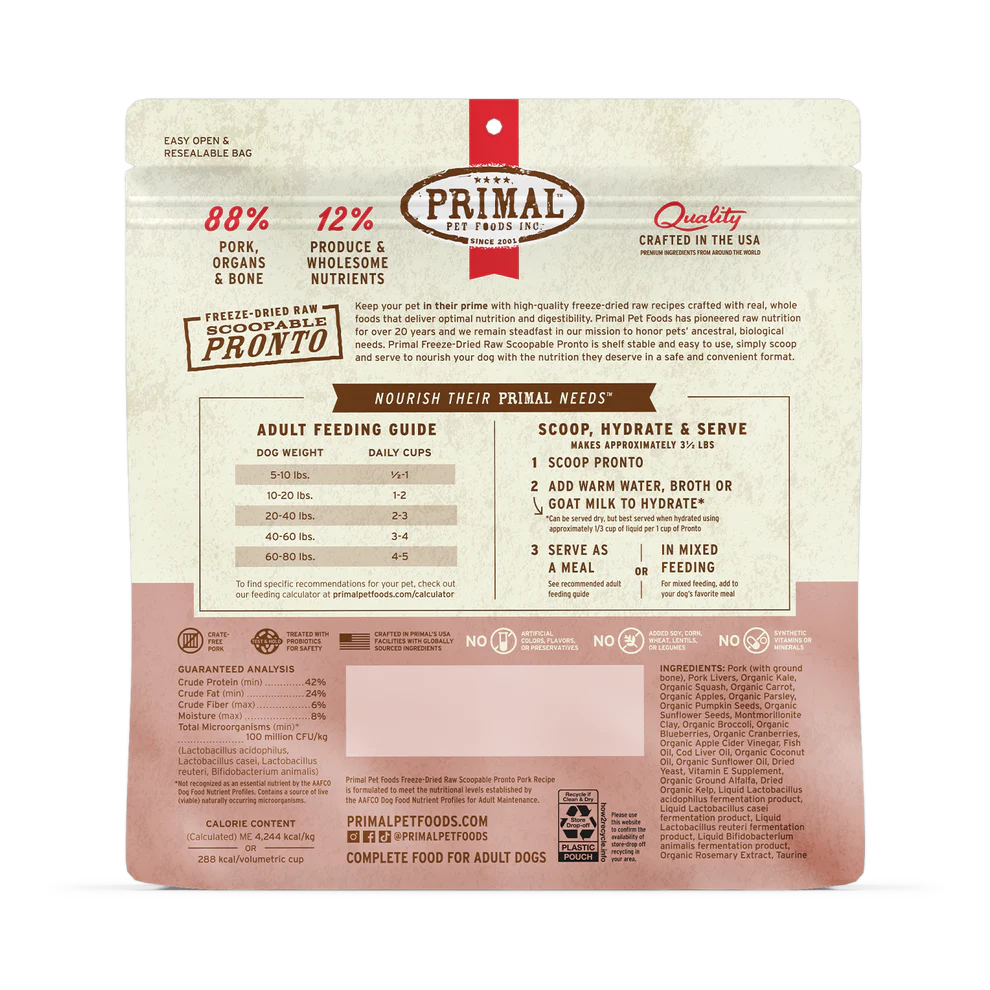 Primal Pork Recipe Freeze-Dried Raw Pronto Dog Food