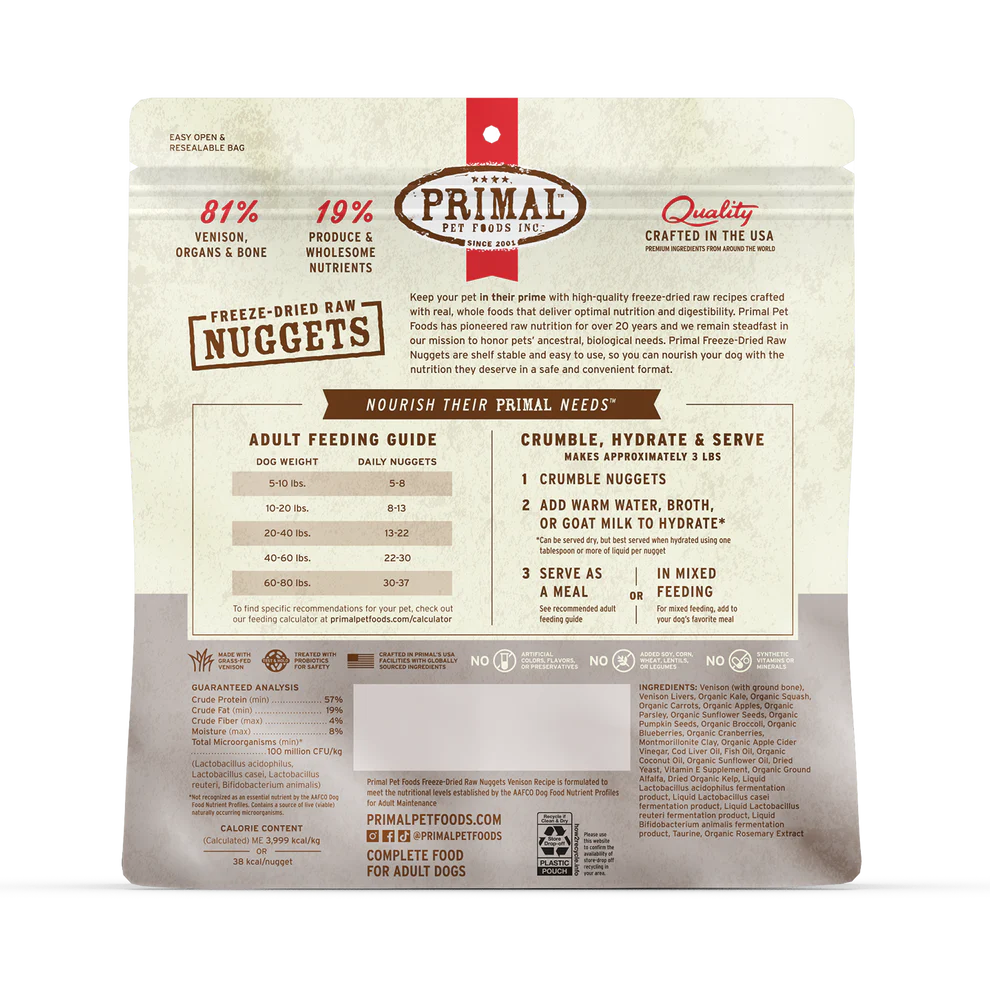Primal Venison Recipe Freeze-Dried Raw Nuggets Dog Food