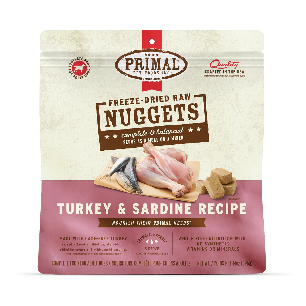 Primal Turkey & Sardine Recipe Freeze-Dried Raw Nuggets Dog Food