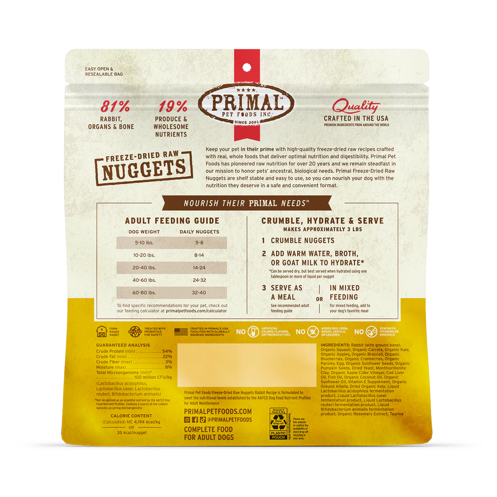 Primal Rabbit Recipe Freeze-Dried Raw Nuggets Dog Food