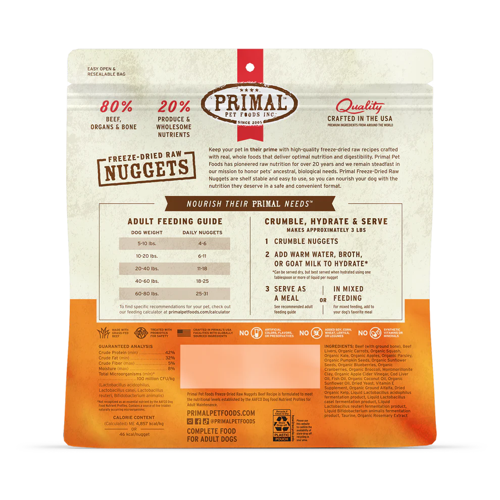 Primal Beef Recipe Freeze-Dried Raw Nuggets Dog Food