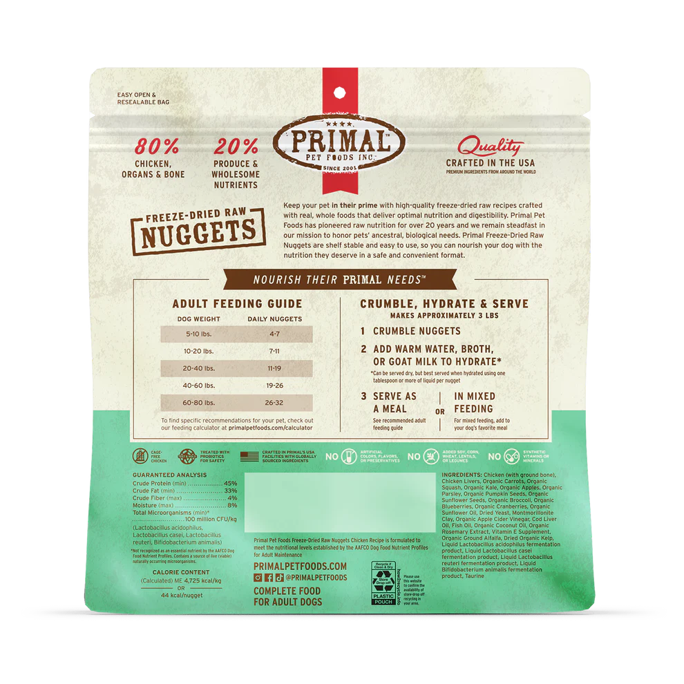 Primal Chicken Recipe Freeze-Dried Raw Nuggets Dog Food