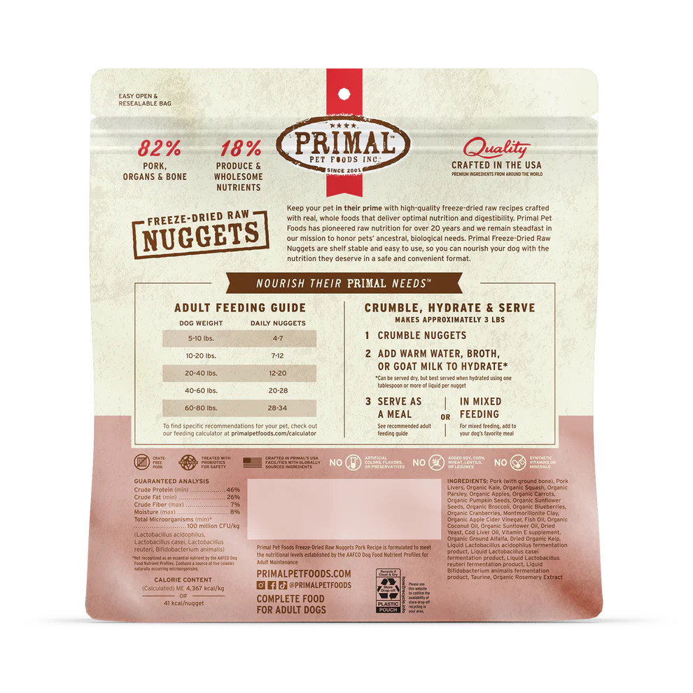 Primal Pork Recipe Freeze-Dried Raw Nuggets Dog Food