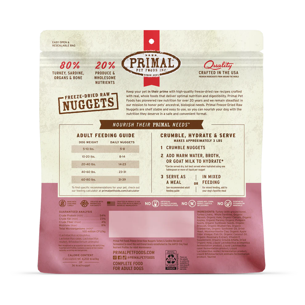 Primal Turkey & Sardine Recipe Freeze-Dried Raw Nuggets Dog Food