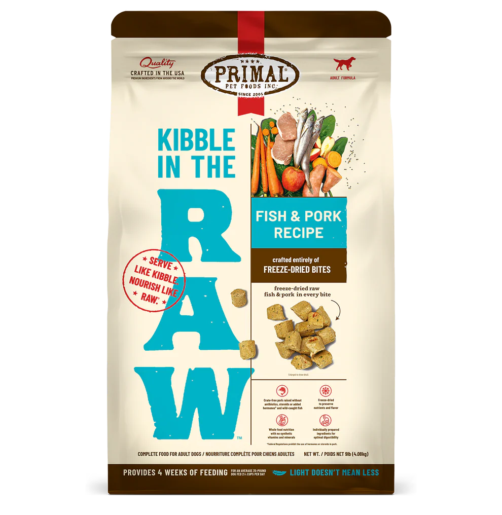 Primal Fish & Pork Recipe Kibble in the Raw Dry Dog Food