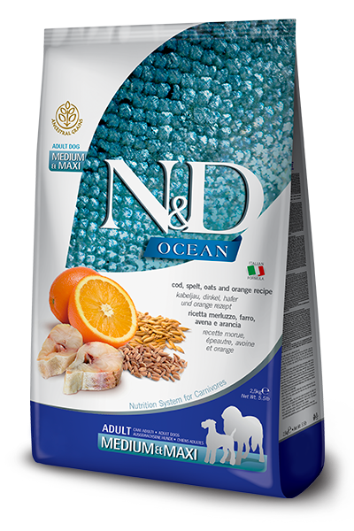 Farmina N&D Ocean Cod, Spelt, Oats & Orange Medium & Maxi Dog Dry Food
