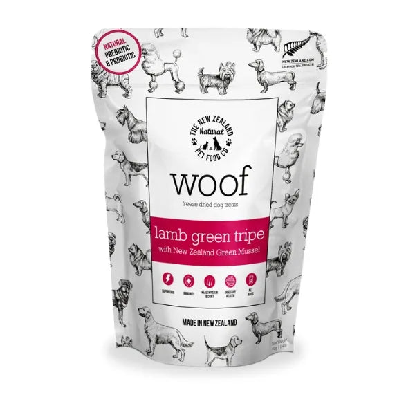 NZPF Woof Freeze Dried Lamb Green Tripe With Green Lipped Mussels Dog Treats