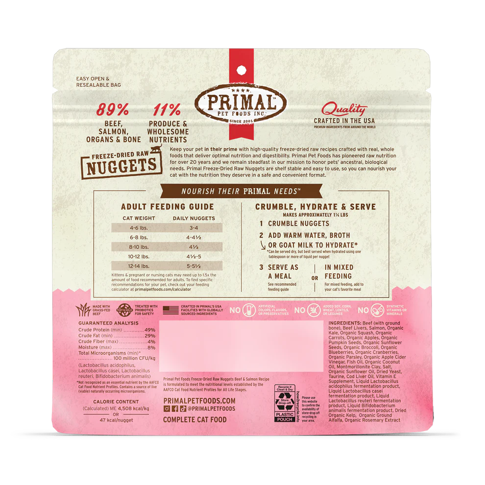 Primal Beef & Salmon Recipe Freeze-Dried Raw Nuggets Cat Food