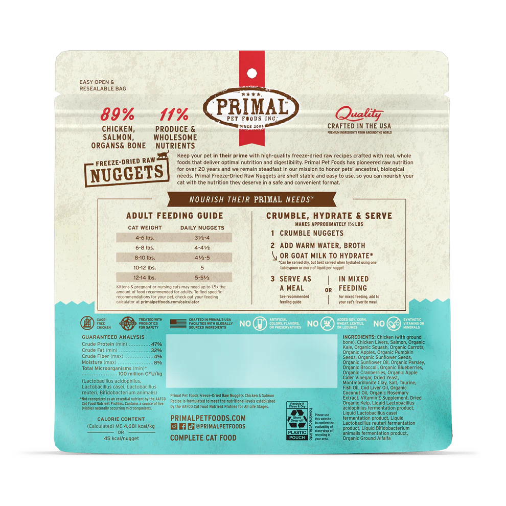Primal Chicken & Salmon Recipe Freeze-Dried Raw Nuggets Cat Food