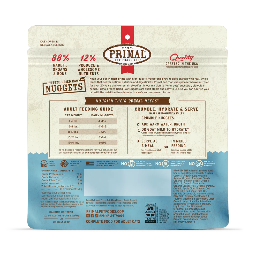 Primal Rabbit Recipe Freeze-Dried Raw Nuggets Cat Food