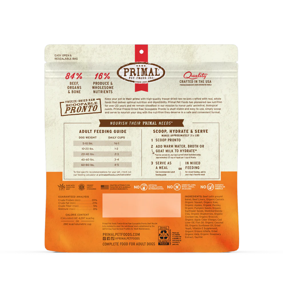 Primal Beef Recipe Freeze-Dried Raw Pronto Dog Food