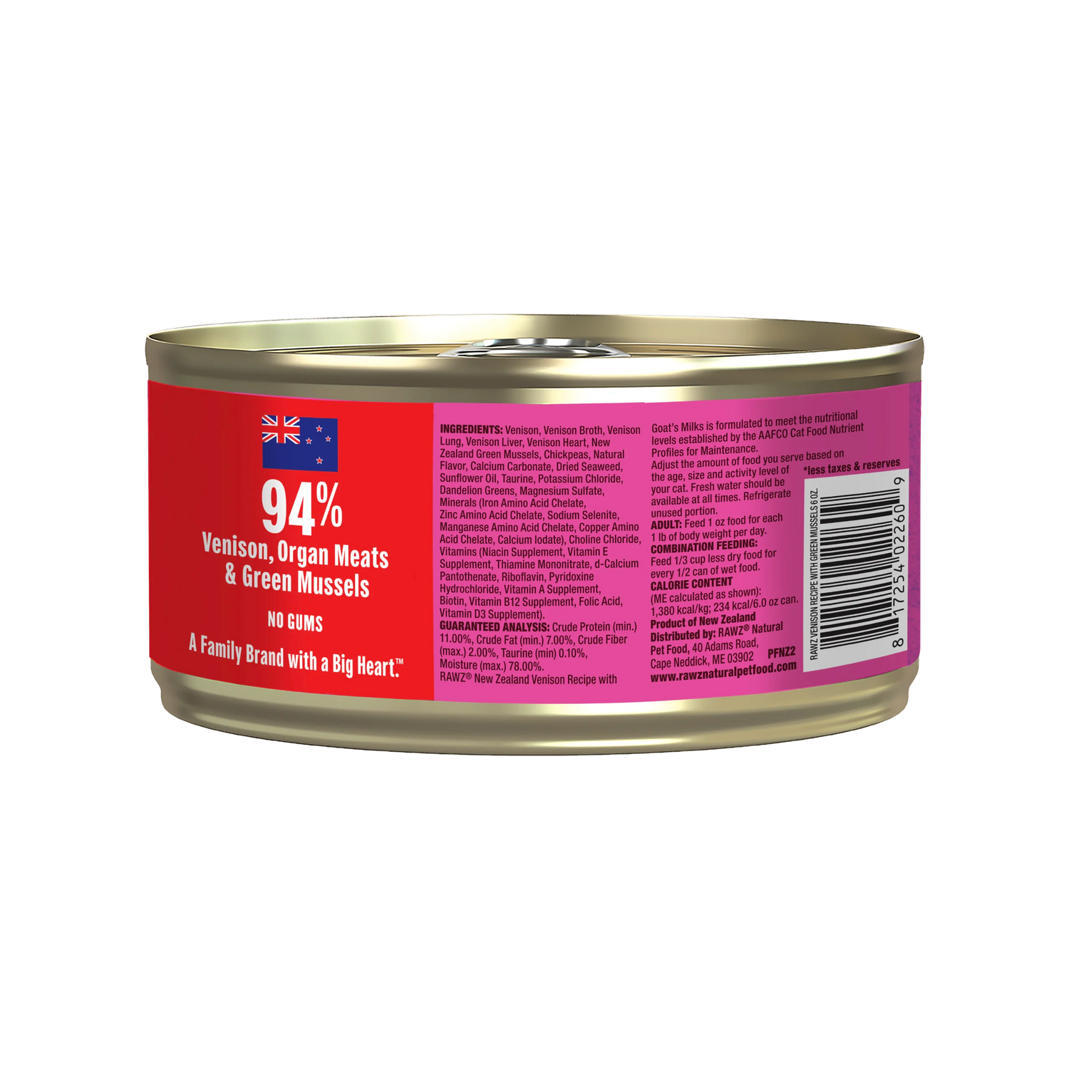 RAWZ 94% Venison Pate Cans With Green Mussels Wet Cat Food