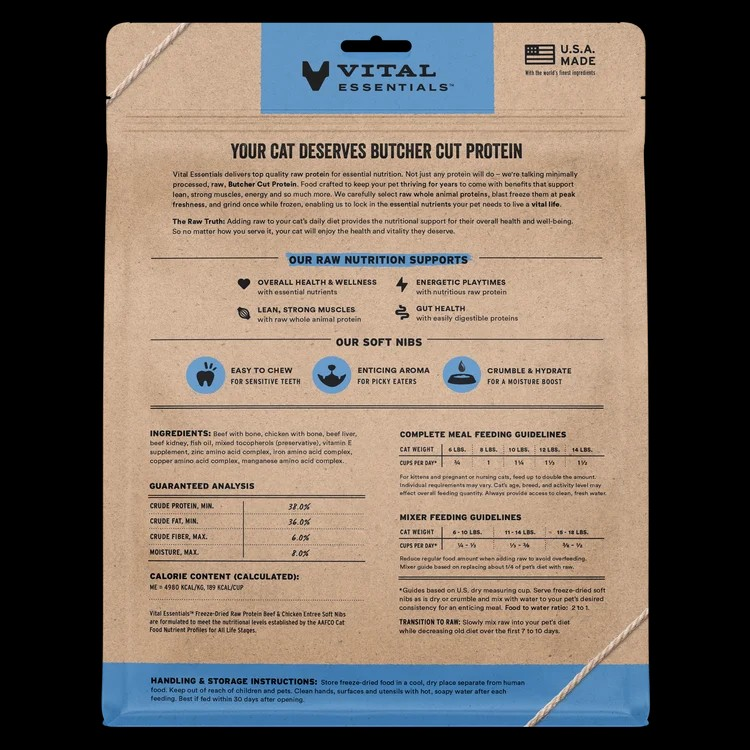 Vital Essentials Freeze-Dried Beef & Chicken Entree Soft Nibs Cat Food