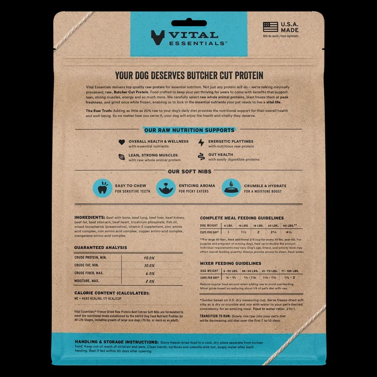 Vital Essentials Freeze-Dried Beef Entree Soft Nibs Dog Food