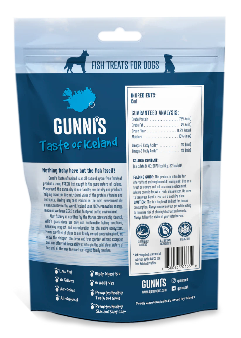 Gunni's Taste of Iceland Cod Skin Chewy Sticks 3pc Pack