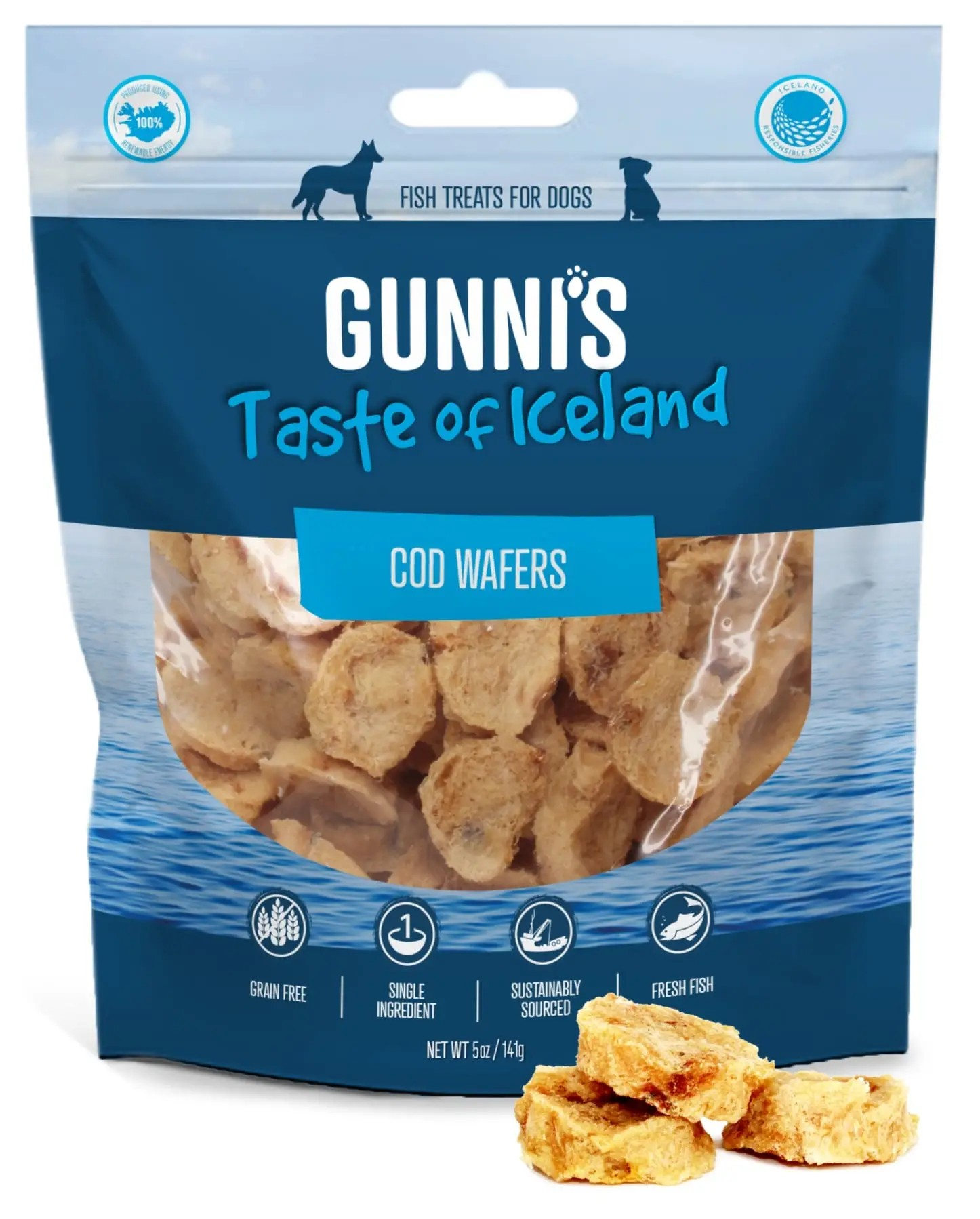 Gunni's Taste of Iceland Cod Wafers Dog Treats 5oz