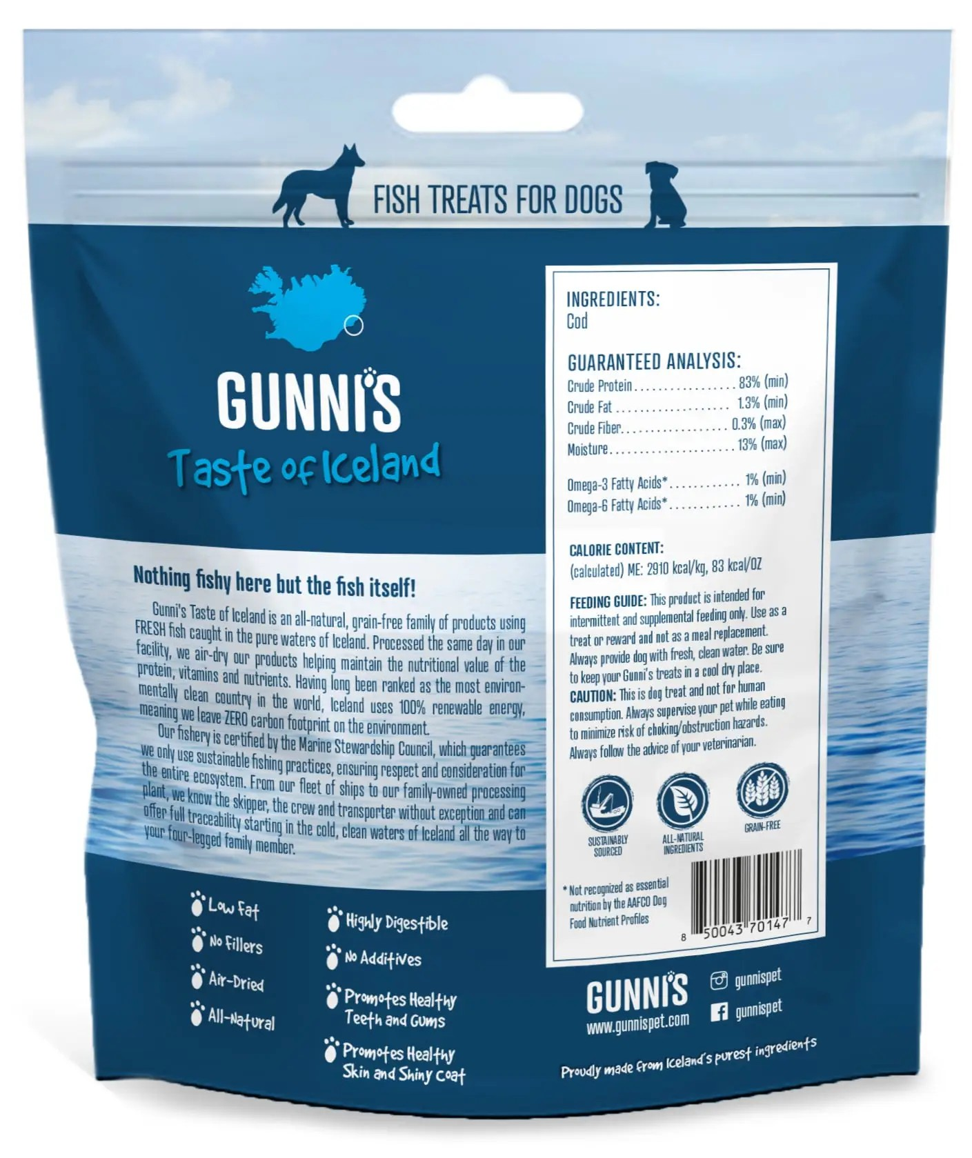 Gunni's Taste of Iceland Cod Wafers Dog Treats 5oz