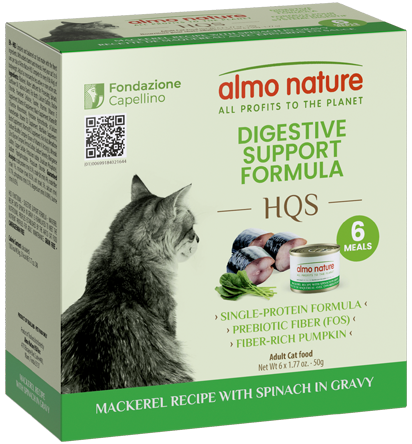 Almo Nature HQS Digestive Support Mackerel Recipe With Spinach In Gravy Cat Wet Food