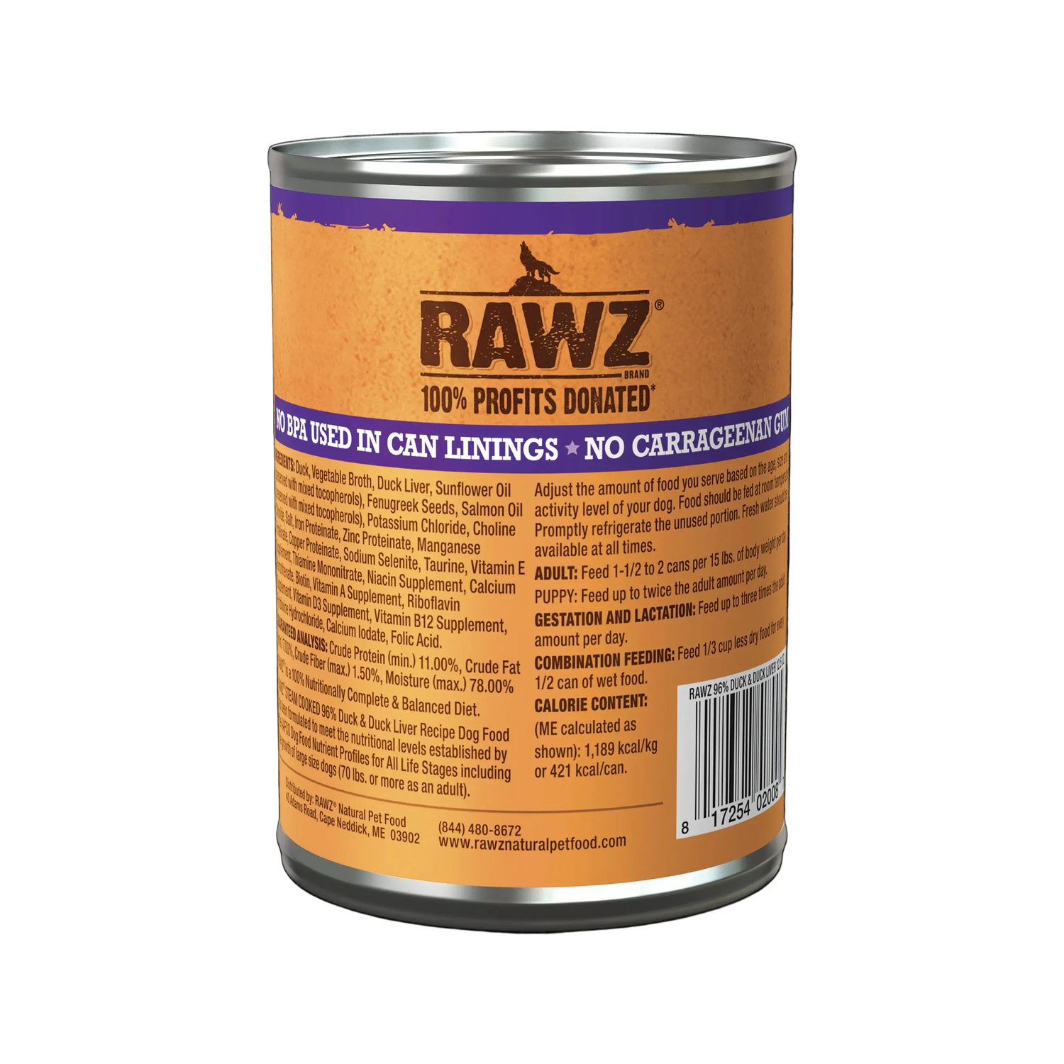 RAWZ 96% Duck & Duck Liver Wet Dog Food