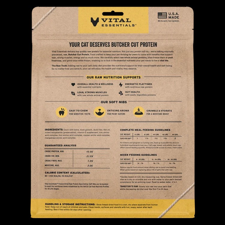 Vital Essentials Freeze-Dried Duck Entree Soft Nibs Cat Food