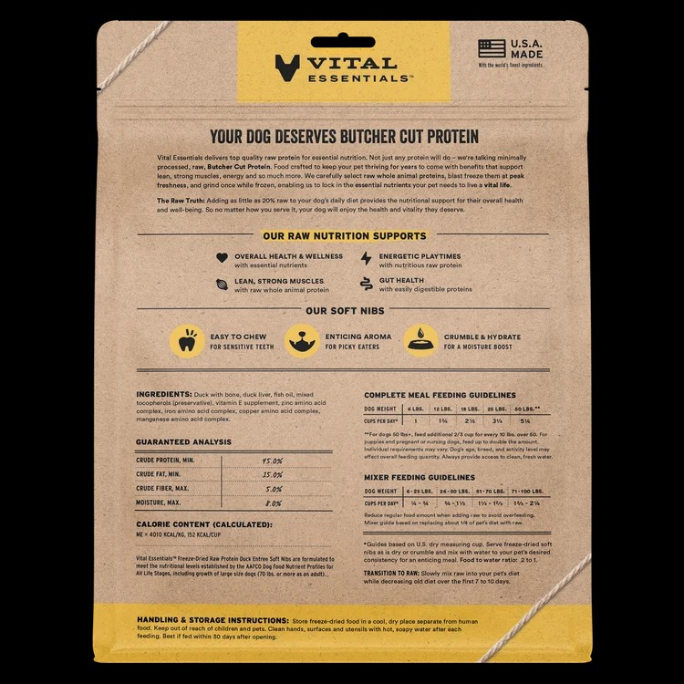 Vital Essentials Freeze-Dried Duck Entree Soft Nibs Dog Food