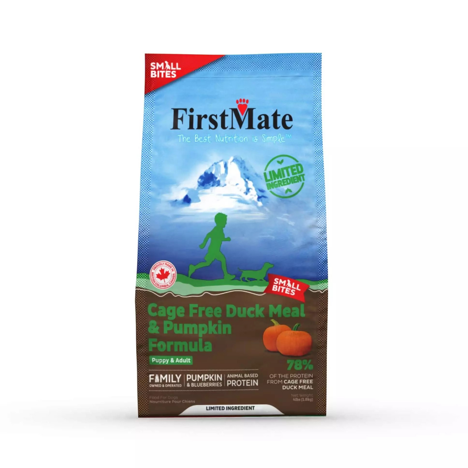 FirstMate LID Small Bite Cage Free Duck Meal & Pumpkin Dog Dry Food