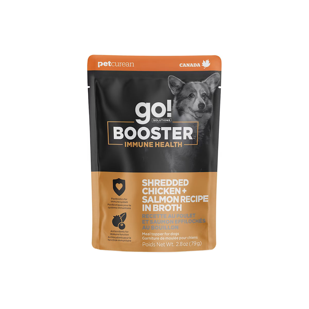 Go Solutions Booster Immune Health Shredded Chicken and Salmon In Broth Meal Topper Dog Food