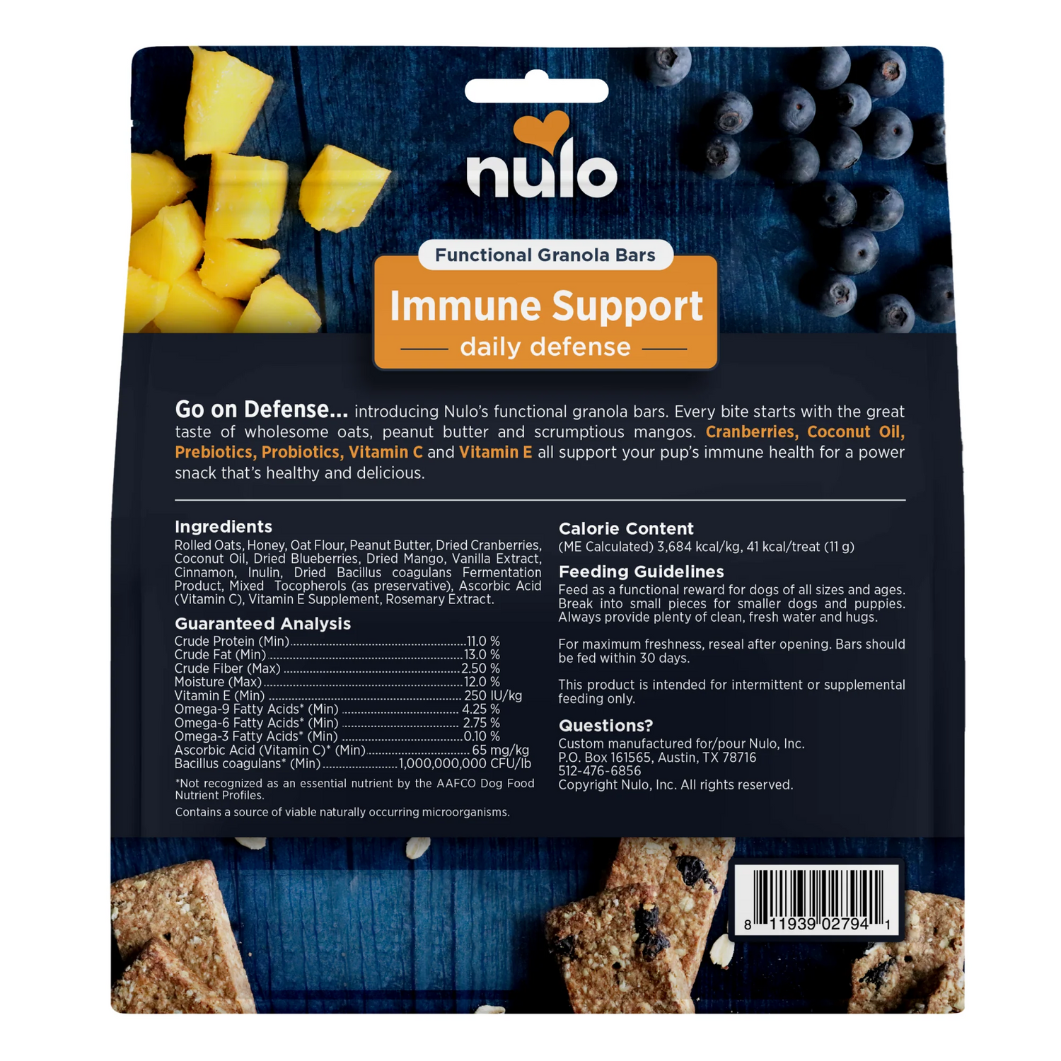 Nulo Functional Granola Bars Immune Support For Daily Defense Dog Treats 10oz