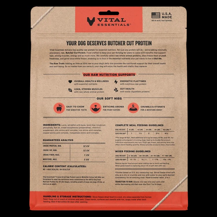 Vital Essentials Freeze-Dried Lamb Entree Soft Nibs Dog Food