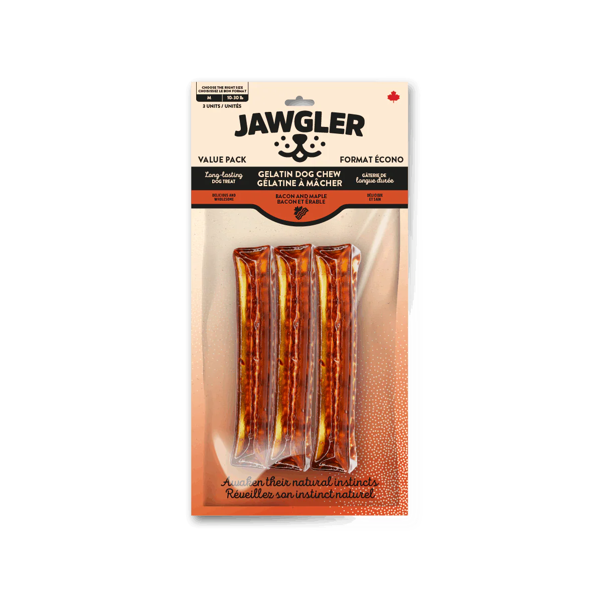 Jawgler Gelatin Dog Chew Maple & Bacon Flavor 3pk