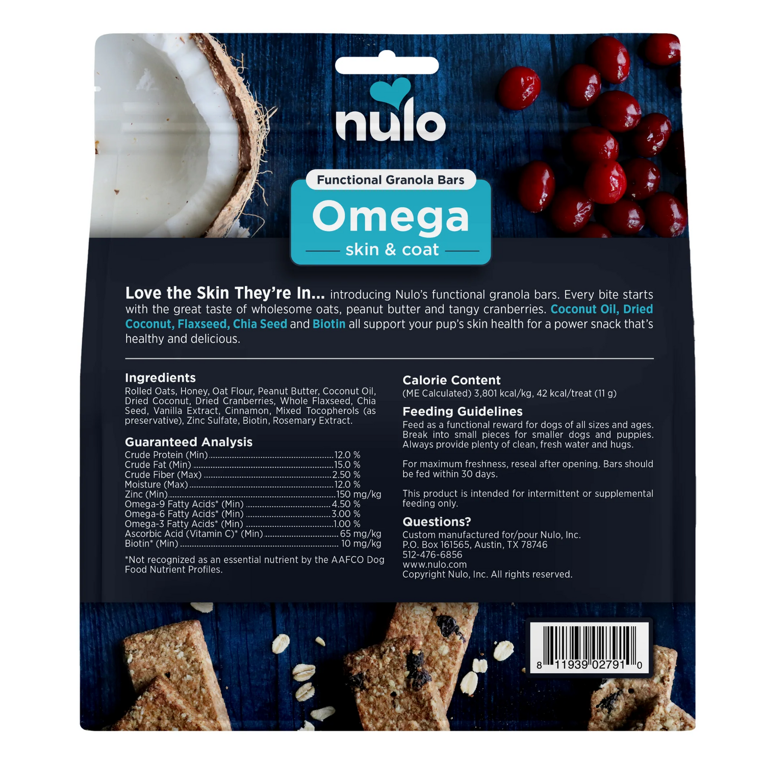 Nulo Functional Granola Bars Omega For Skin Coat Dog Treats 10oz