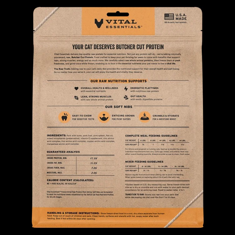 Vital Essentials Freeze-Dried Pork Entree Soft Nibs Cat Food