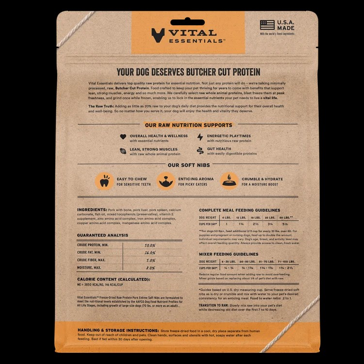 Vital Essentials Freeze-Dried Pork Entree Soft Nibs Dog Food