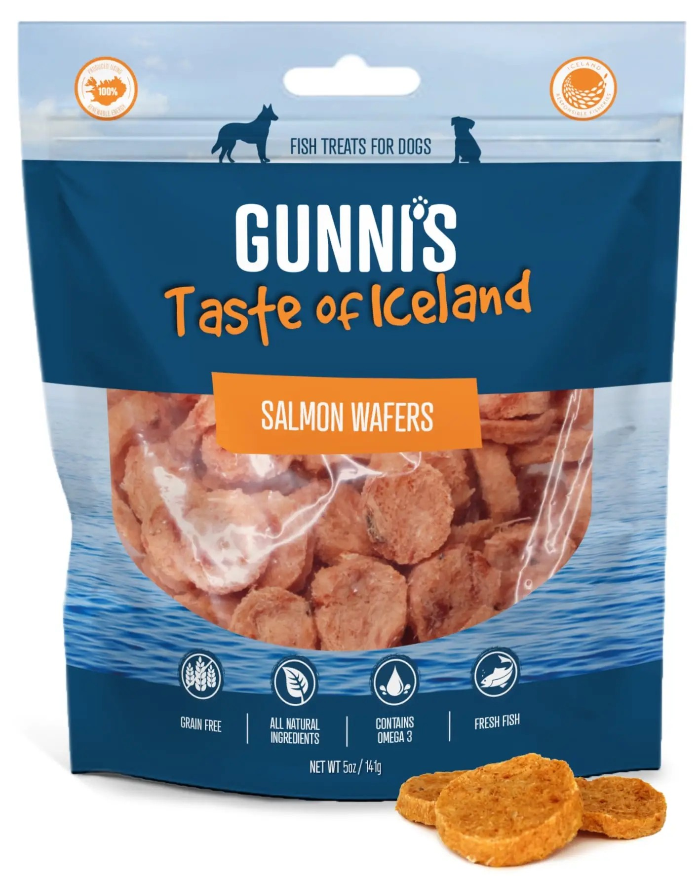 Gunni's Taste of Iceland Salmon Wafers Dog Treats 5oz