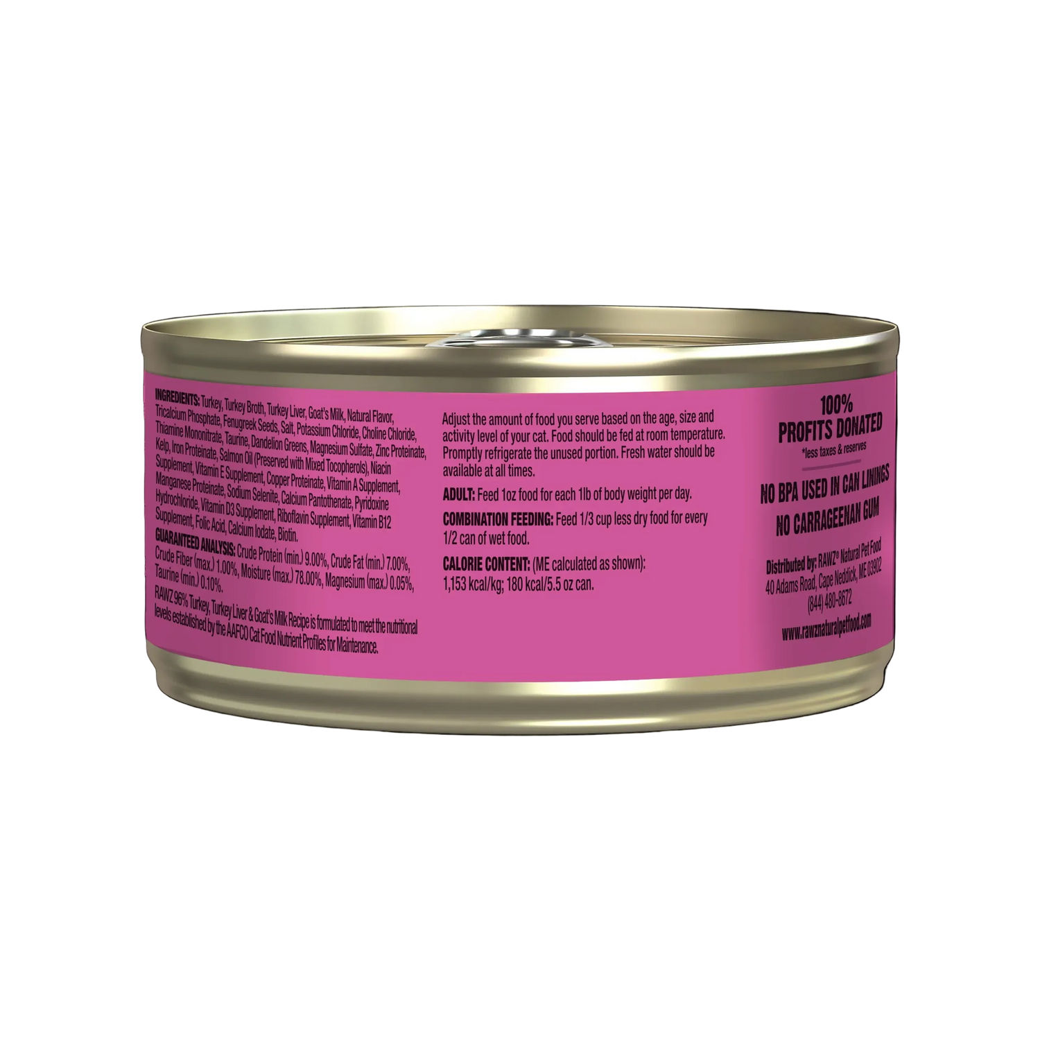 RAWZ 96% Turkey, Turkey Liver & Goat Milk Pate Wet Cat Food