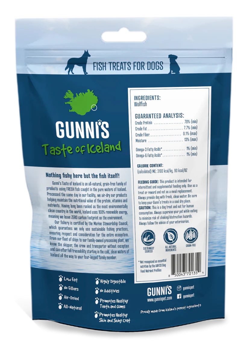 Gunni's Taste of Iceland Wolffish Skin Chewy Sticks 3pc Pack