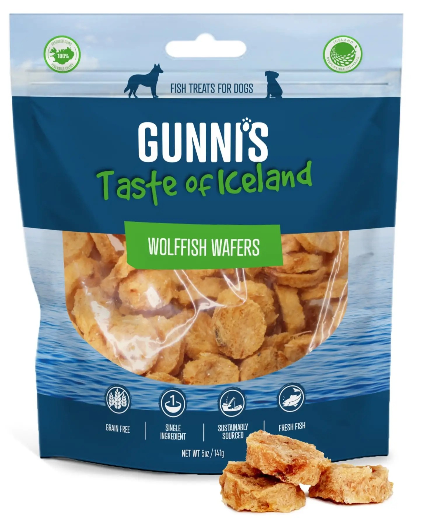 Gunni's Taste of Iceland Wolffish Wafers Dog Treats 5oz